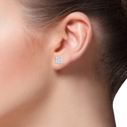 Detachable Cushion Solitaire Earrings