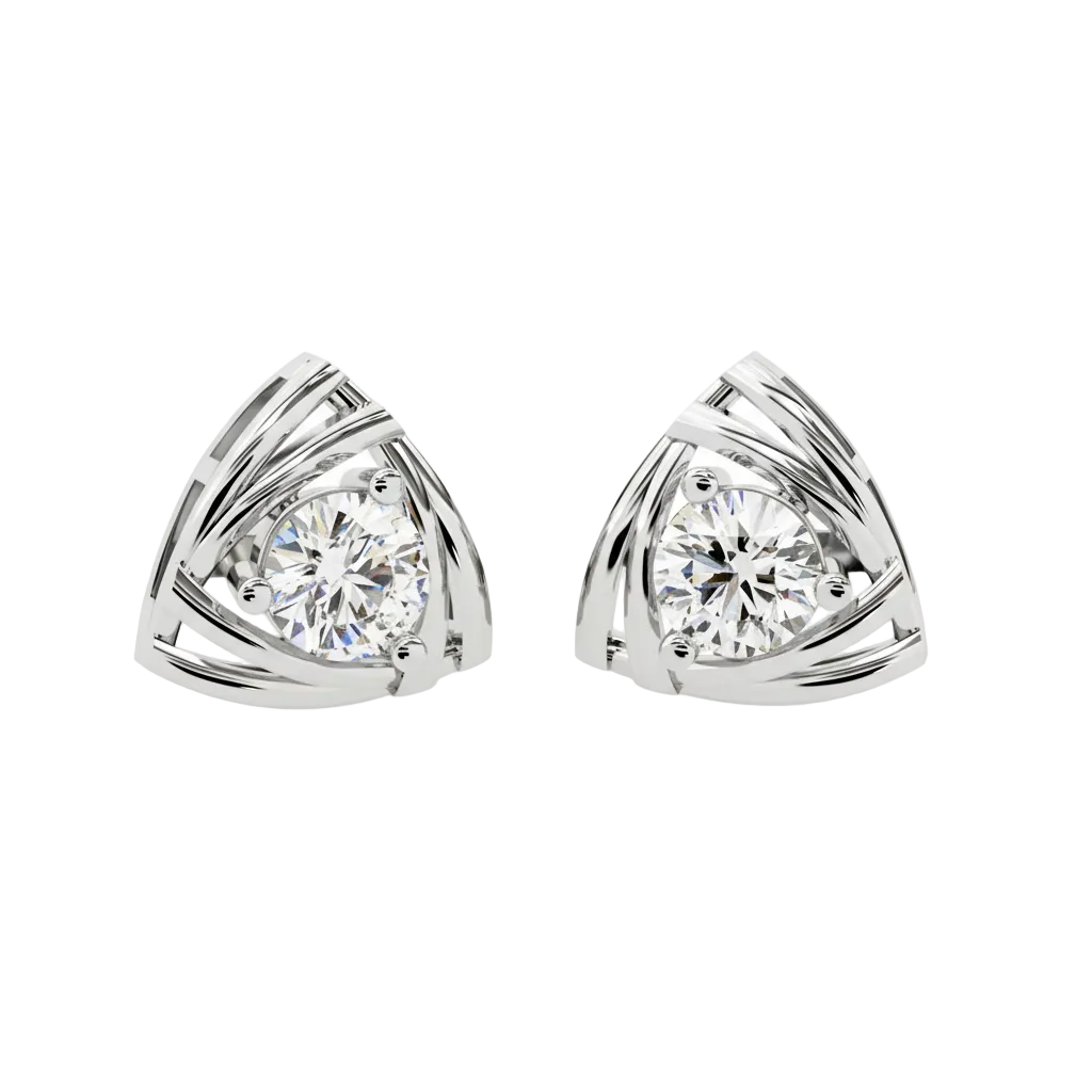 white gold-triangle shaped earrings with round lab-grown diamond