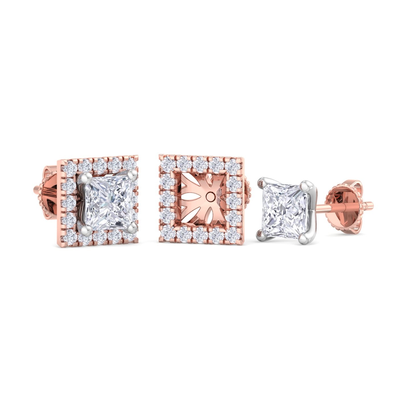 detachable princess solitaire earrings