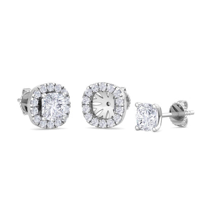 Detachable Cushion Solitaire Earrings