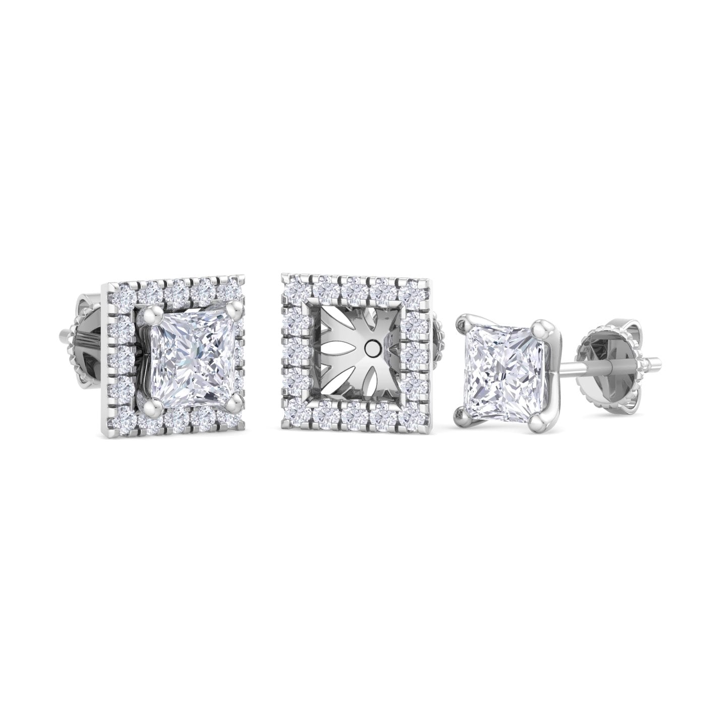 detachable princess solitaire earrings