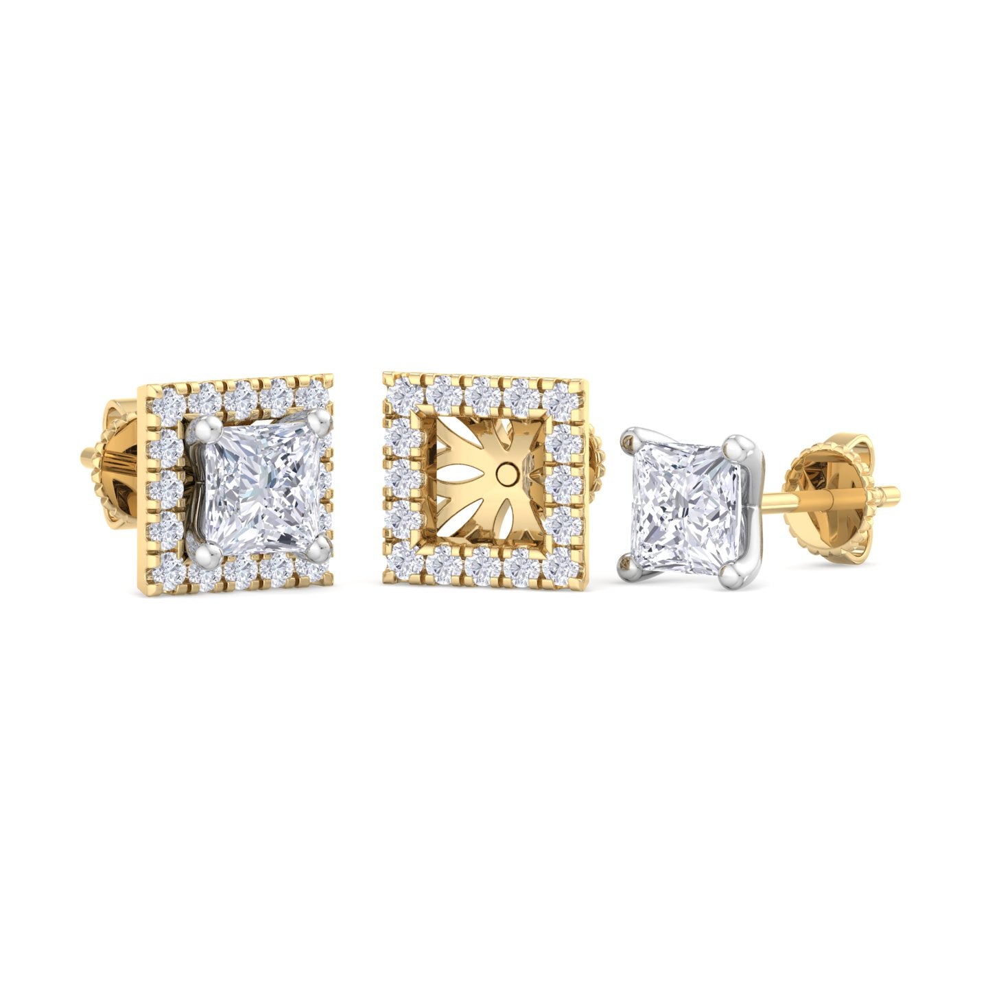 detachable princess solitaire earrings